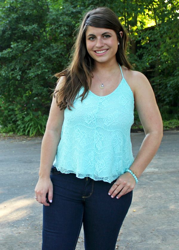 La Petite Fashionista: Blue Lace Halter Top
