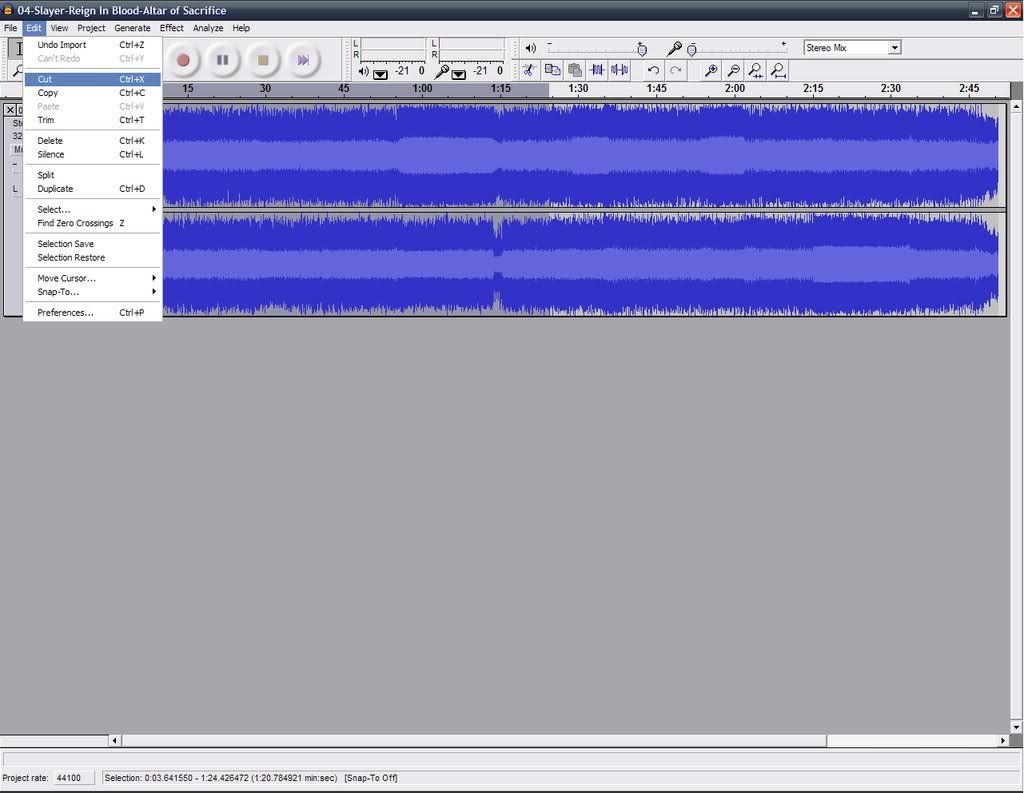 Now, with each window that is open in Audacity, for each section, export each file, either as a .WAV or .MP3 (it seems MixMeister doesn't support .