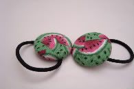 Fabric Button Ponytails--Wacky Watermelons