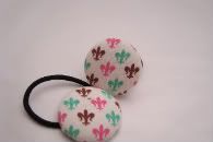 Fabric Button Ponytails--Moda Fleur De Lis Print