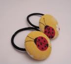 Fabric Button Ponytails--Yellow and Red Ladybug