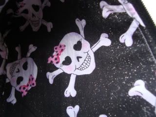 Chalk Cloth Travel Bag, BLACK and GLITTERY GIRLY SKULLS Cotton Lining--Now with PACK OF CHALK