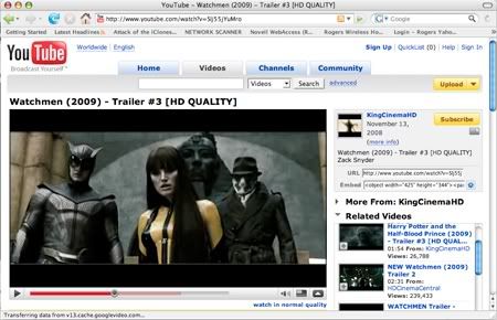 Watchmen Trailer in Widescreen on YouTube