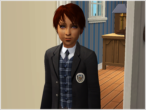  little son heading off to school in his crisp private-school uniform 