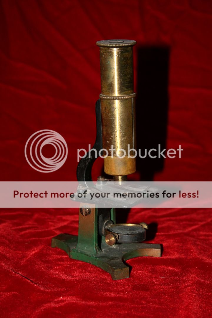 19th Century Lacquered Brass Cast Iron Single Tube Antique Microscope 