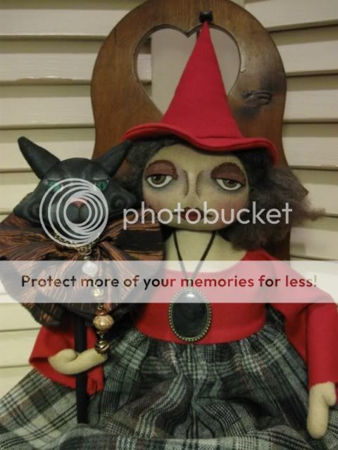 FOLK ART WITCH AND BLACK CAT DOLL  