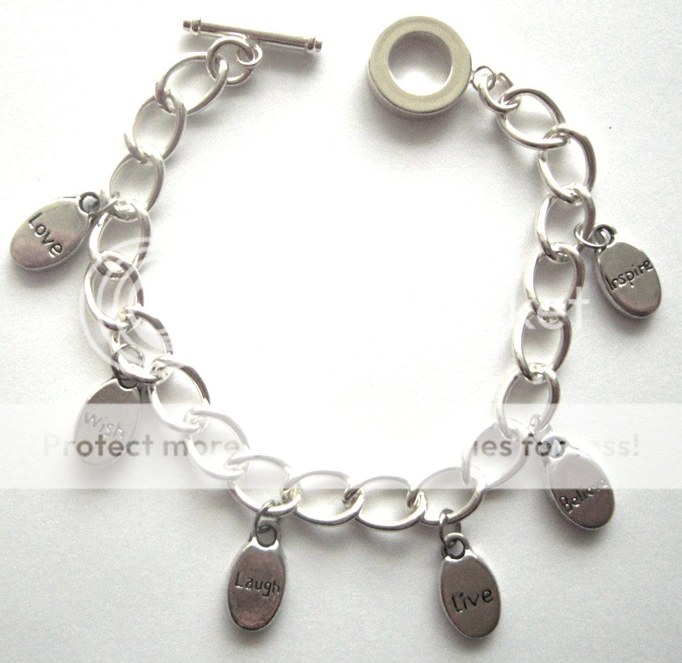 SILVER PLATED CHARM BRACELET WITH SIX INSPIRATION CHARM  