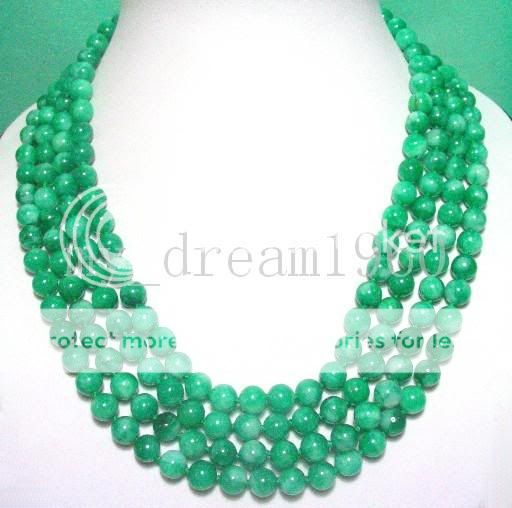 BEAUTIFUL 4 STRANDS 8MM GREEN JADE NECKLACE  