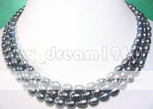 GENUINE 3 STRANDS BLACK FRESHWATER PEARL NECKLACE  