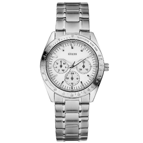 NEW GUESS CHASE SS SILVER BRACELET FEMININE DRESS LADY WATCH DAY DATE ...